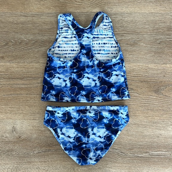 Eddie Bauer Girls 10/12 Reversible Tankini Swimsuit 2PC Blue Heart Set EUC - Picture 3 of 10